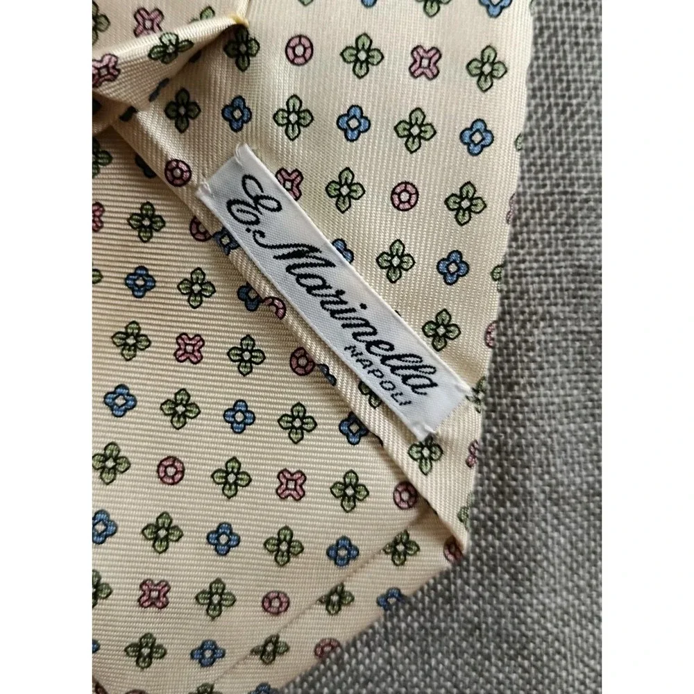 E.Marinella Napoli Mens Ties 57X3.5 Beige Floral Silk Handmade